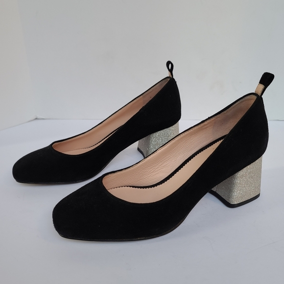 J. Crew | Black Suede Silver Glitter Block Heel - Picture 14 of 16